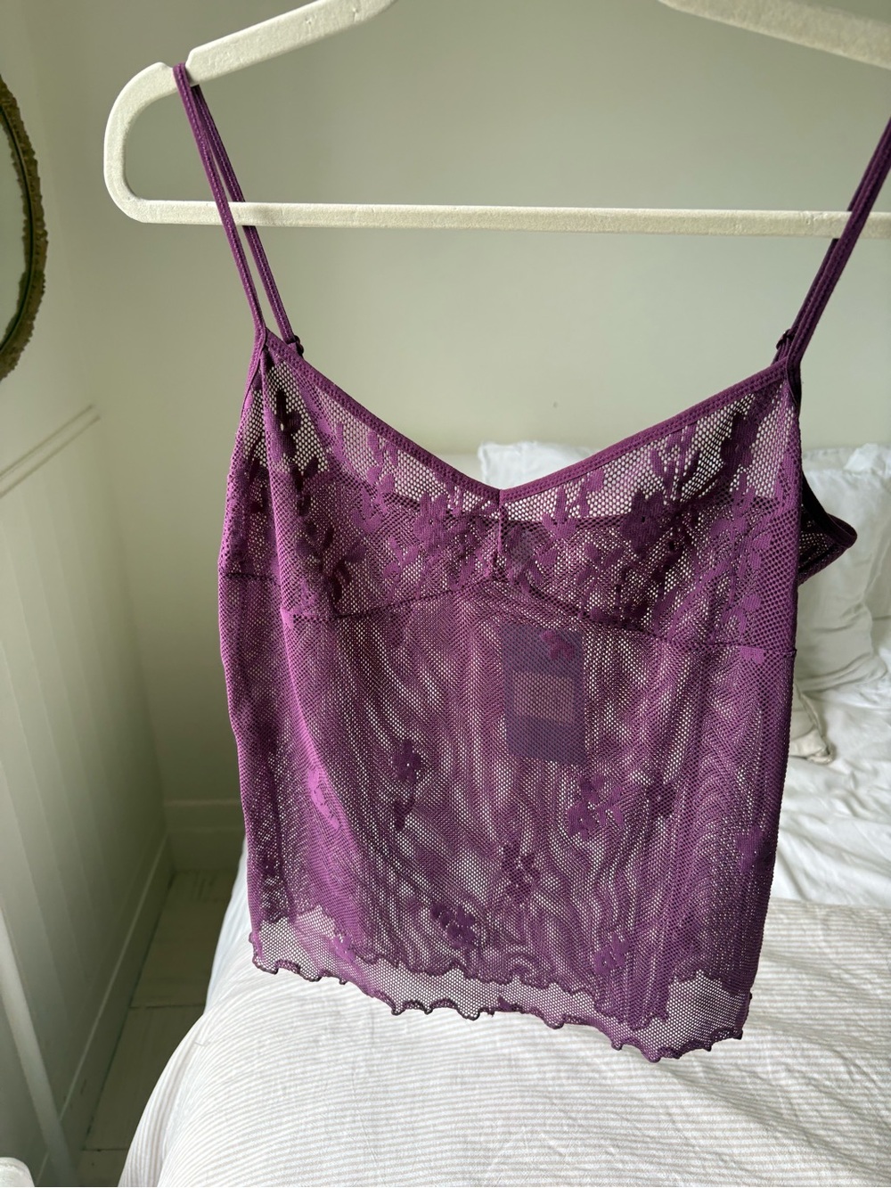 vintage 90's y2k Sheer Lace Camisole Tank Top in Deep Purple